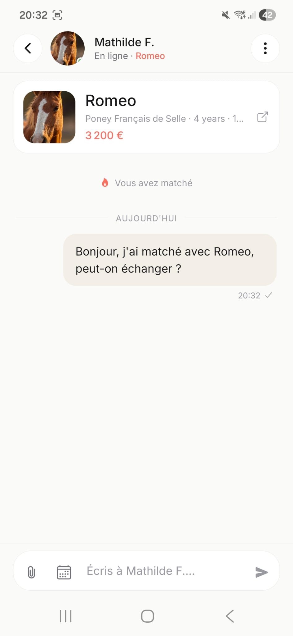 Messagerie Alezan : conversation avec le vendeur après un match
